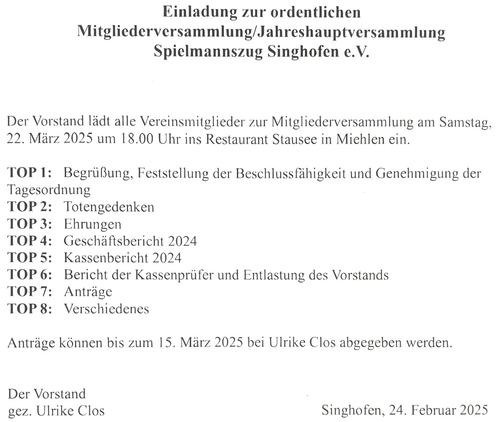 EInladung zur JHV 25